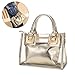Clear Shoulder Handbags for Ladies, OURBAG Fashion 2 in 1 Designer Women's Waterproof Transparent Handbag Top Handle Crossbody Bag and Purse (Gold)