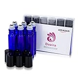 Dazira 6 new,Glass Roll On Bottles With Metal Ball Best Quality [STAINLESS STEEL ROLLER] 10ml (1/3oz) Cobalt Blue Glass -For Aromatherapy, Essential Oils, Perfumes and Lip...