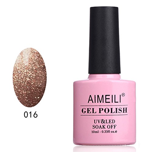 AIMEILI Soak Off UV LED Gel Nail Polish - Tinsel Toast Gold Diamond (016) 10ml