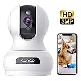 Wireless Security Camera 1536P Pet Camera, CONICO 3MP Dog Cam Baby Monitor 360° Viewing 8X Zoom, 2-Way Audio, Surveillance Camera with Motion Sound Alerts Night Vision Cloud Storage Works with Alexa