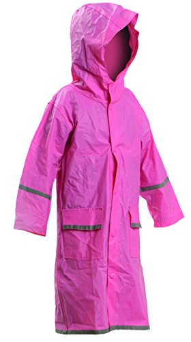 Kids Water Proof Rain Coat with Reflector - Juniors Premium Rain Jacket - Girls (Pink M)