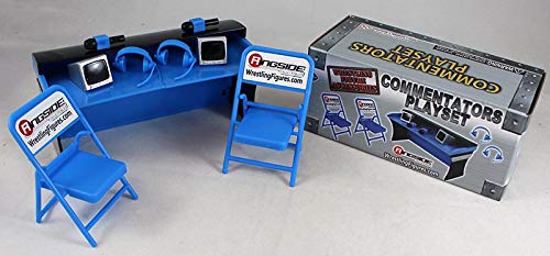 Wrestling Commentators Playset (Blue) - Ringside Collectibles Exclusive WWE Toy Action Figure Accessory Pack