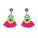 JUST N1 Short Tassel Drop/ Dangle Earrings with Rhinestones and Gold Tone Colorful
