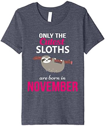 Kids Sloth Lovers November Birthday T-Shirt Kids Men Women 8 Heather Blue