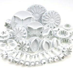Mychampion Set of 33 utensils for cake decorating / cutters with Push / buffers flowers, leaves and various forms