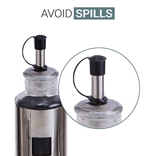 Salt and Pepper Shakers & Vinegar and Olive Oil Dispensers for the Kitchen - Airtight Glass Condiment Jars & Refillable Bottles for Cooking - 4 Pc Set Covered in Elegant Protective Stainless Steel - Thumbnail 4