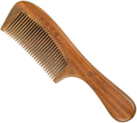 Green Sandalwood Hair Comb | No Static Detangling Natural Aroma Handmade Wooden Buffalo Horn Comb | Fine Tooth Comb(Small interval comb handle verawood)