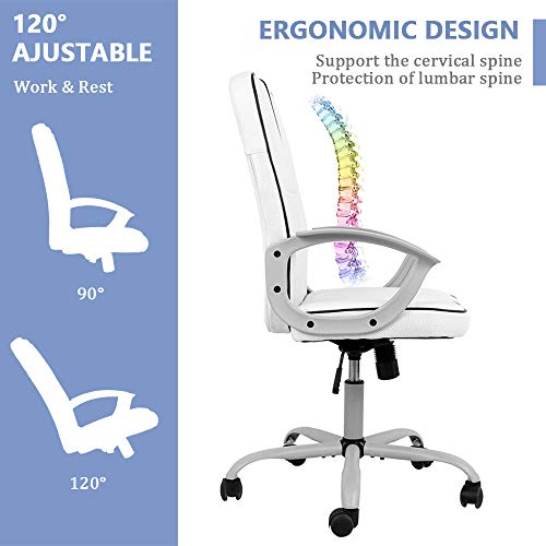Ergonomic Executive White PU Leather Task Chair for Office & Home Office, Height Adjustable - Image 3