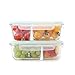 HoleCards 37oz Glass Meal Prep Food Storage Container 3 Compartment BPA Free Microwave Safe Reusable Leakproof Container Set with Lids (37oz, Set of 2)