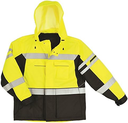 AW Direct AWJ68XL Men's Hi-VIS ANSI Class 3 Water-Repellent RoadWise Full Season Jacket - Lime With Black Front, XL