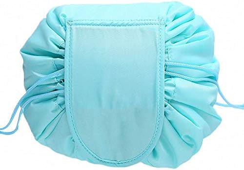 Pure Color Drawstring Lazy Travel Makeup Bag Large Capacity Cosmetic Bags Fast Quick Pack Waterproof Magic Toiletry Bags Storage Organizer Kit Case Holder for Women Girls, Mint