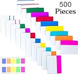 500 Pieces Tabs 2 Inch Sticky Index Tabs, Writable and Repositionable File Tabs Flags Colored Page Markers Labels for Reading Notes, Books and Classify Files, 21 Sets 10 Colors (2 inch)