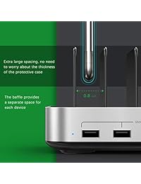 Seenda   Estaciones de carga USB   5 puertos 50 W 10 A USB cargador Dock organizador multidispositivo USB estación de carga con 3 unidades Micro USB cable y 2 unidades USB C cable para tabletas y smartphones