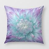 Purple and Aqua Colored Dahlia Pillow Cover for Sofa or Bedrooms 16 x 16 Inches