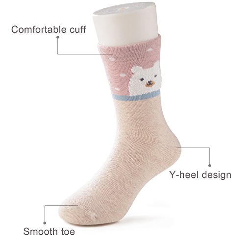 SUNBVE Baby Toddler Girls Bears Soft Cotton Dress Socks 5 Pack