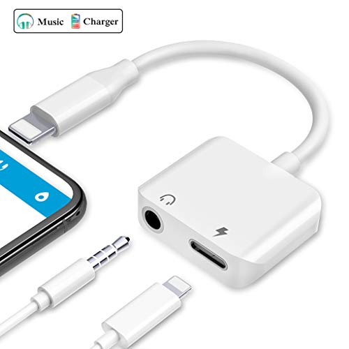 Headphone Adapter for iPhone Converter Splitter Adapter 3.5mm Jack Aux Audio & Charger Compatible for iPhone X/XS/XSMax/XR/8/8 Plus Support to Music and Charger Suitable for iOS 12 or Later