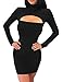 Haola Women's Long Sleeve Cut Out Front Sexy Club Bodycon Dress Party Mini Bandage Dress M Black