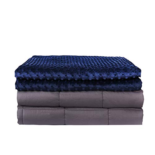 BUZIO Weighted Blanket with Removable Minky Cover | 20 lbs | 60"x80" | for Individual About 230 lbs | Premium Glass Beads | 100% Natural Cotton | Grey/Navy Blue - Thumbnail 7