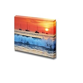 Canvas Prints Wall Art - Sea Waves on The Beach at Sunset | Modern Wall Decor/Home Decoration Stretched Gallery Canvas Wrap Giclee Print & Ready to Hang - 12" x 18"