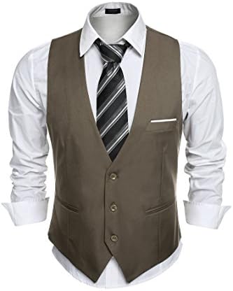 Gotchicon Men's Vest Casual Button Down Suit Vest Business Waistcoat