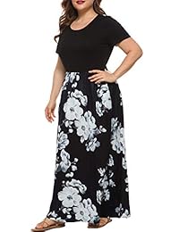 Vestidos largos de talla grande para mujer Maggeer Vestido largo floral con bolsillos de manga corta