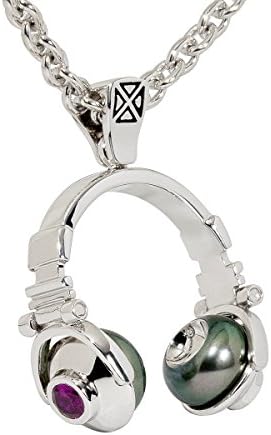 Ecks Dj Headphones Pearl Earpads Large Sterling Silver Mens Necklace