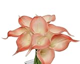 Angel Isabella 10pc Set of Real Touch Calla Lily-Keepsake Artificial Calla Lily with Small Bloom Perfect for Making Bouquet, Boutonniere,Corsage.Quality Keepsake Artificial Flower (Coral Reef Trim)