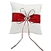 MAYMII 2 Heart Rhinestones Ivory Satin Wedding Flower Girl Basket and Ring Pillow Set, Ivory (Red)