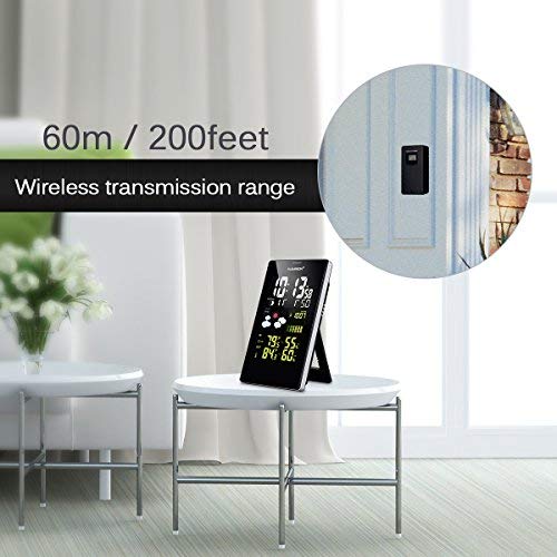 floureon Wireless Weather Station with Digital Alarm Clock Color Display Temperature Humidity Monitor Thermometer Hygrometer