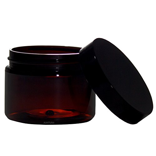 Amber PET Plastic (BPA Free) Refillable Low Profile Jar - 3 oz (6 pack) + Spatulas and Labels