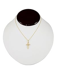 Pyramid Jewelry - Colgante de crucifijo con cadena italiana de lujo (oro amarillo de 14 quilates)