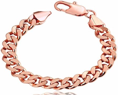 Men's Chain Bracelet Copper Curb Link 10mm Width, Rose Gold Color