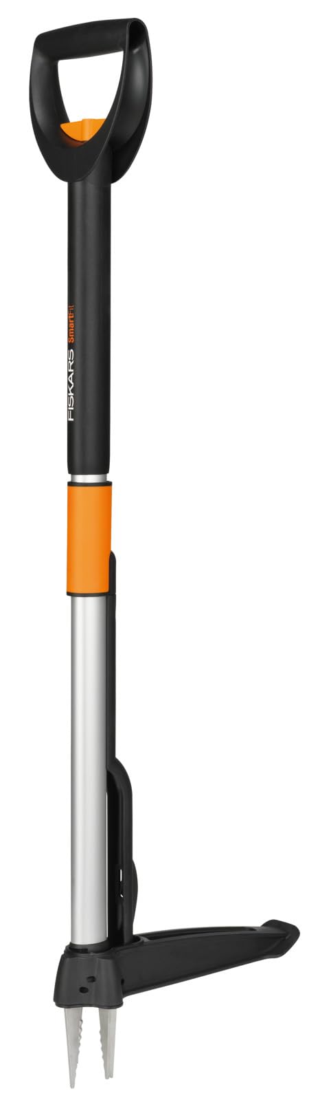 Fiskars Teleskop-Unkrautstecher, Länge 1 - 1,19 m, Rostfreie Stahl-Arme/Kunststoffgriff, Schwarz/Orange, Smart-Fit, 1077306