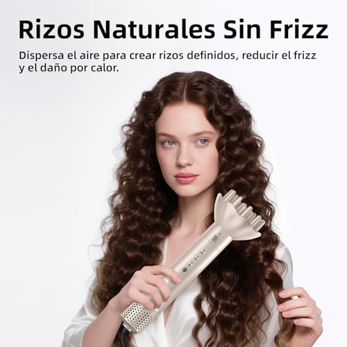 Secador de Cabello alta Velocidad 5 en 1 Kit Profesional, 120000rpm Boquillas + Cepillo + Rizador de Pelo, Tecnología Iónica Secadora de Pelo para Rizar, Voluminizar y Alisar, Oro