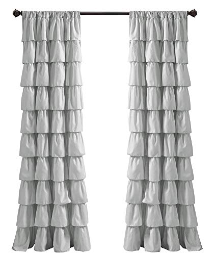 Lush Decor, Light Gray Ruffle Window Curtain-Shabby Chic Farmhouse Style Panel for Living, Dining Room, Bedroom (Single), 84” x 50 L