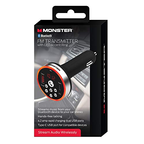 Monster Bluetooth FM Transmitter With LED Accent Ring, Music Streaming