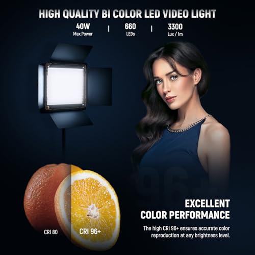 NEEWER 2 Pack Bi-color 660 LED Video Light and Stand Kit:(2)3200-5600K CRI 96+ Dimmable Light with U Bracket and Barndoor,(2) Softbox Diffuser,(2)75 inches Light Stand for Photography, Video Shooting