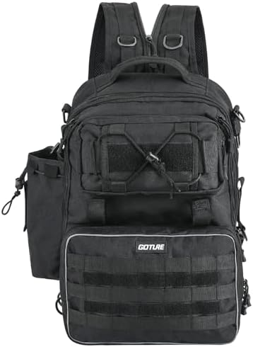 Matymats Fishing Backpack with Rod Holder, Water-Resistant Fishing Tackle Bag with Back Cushion, 16.9"x11.8"x8.46", Black