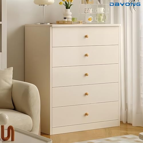 DAYONG 5 Chest of Drawers, Bedroom Chests of Drawer, Desk Chest of Drawer, Wooden Storage Cabinet, Modern Bedroom Furniture, Vertical Storage Drawers for Hallway Sofas Living Room. (white-60*32*77CM)