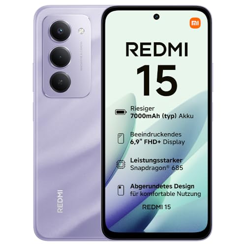 XIAOMI Redmi 15, Smartphone 8+256GB, Handy mit Android, 6,9" FHD+ 144Hz DotDisplay, Snapdragon 685, 50MP KI-Dualkamera, 7000mAh Akku, Sandy Purple
