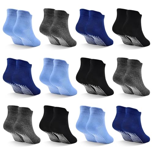 SkiBeaut 12 Pairs Toddler Non Slip Kid Boy Girl Socks with Grips, Toddlers Child Anti Skid Sticky Gripper Socks 1-7 Years Old