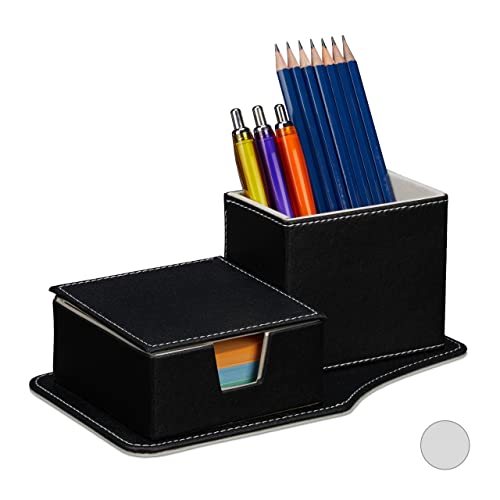 Relaxdays Organiseur de bureau, pour feuille & crayons, cuir artificiel, 9 x 23,5 x 12 cm, accessoire table, noir