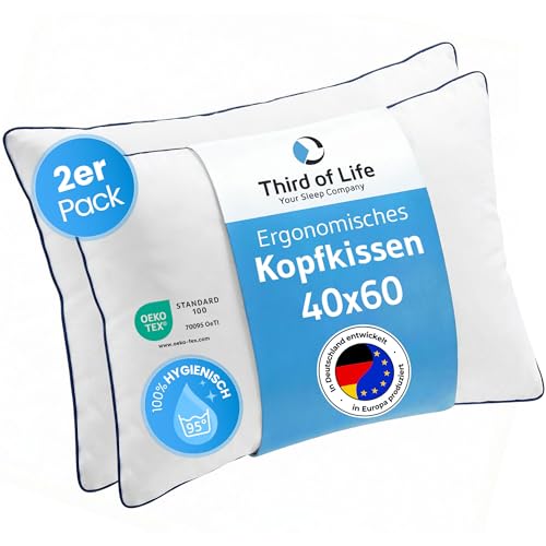 Kopfkissen 40x60 cm inSPIRO 2er Set, ergonomisches Schlaf-Kissen Doppelpack