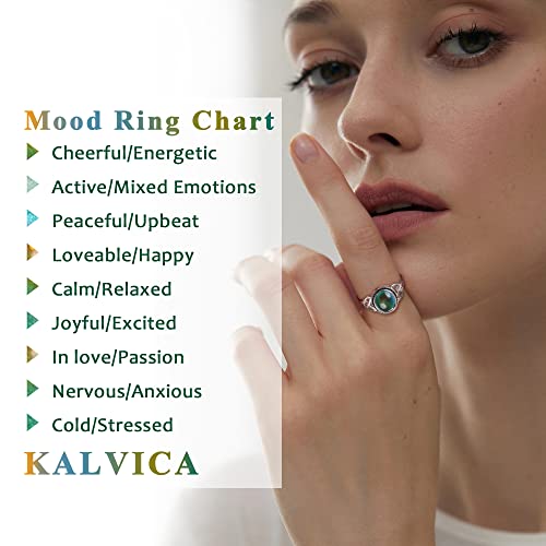 KALVICA Mood Rings 925 Sterling Silver Ring Women Adjustable Temperature Emotion Rings Color Changing Rings Jewelry Gift for Women Girls
