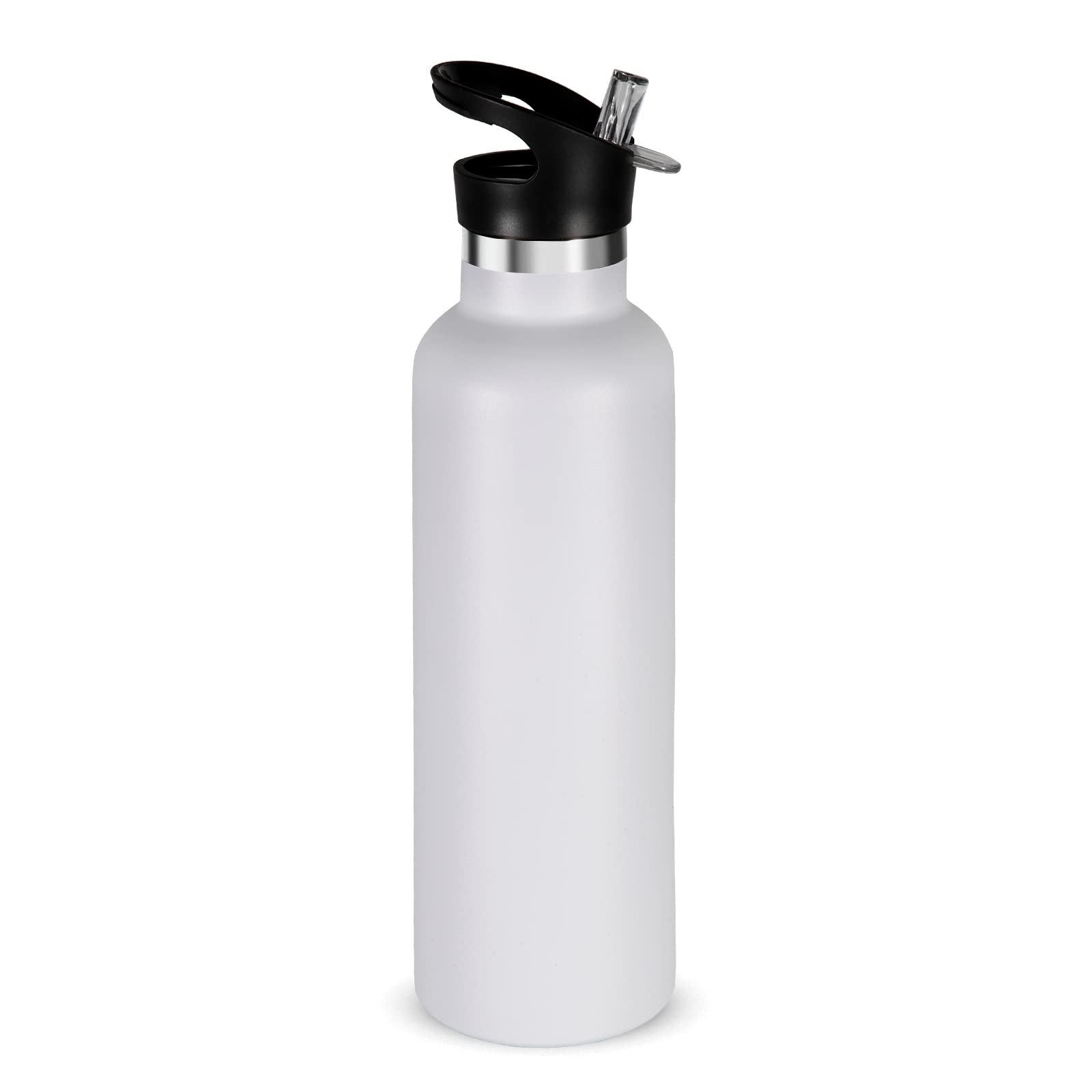 Volhoply White Stainless Steel Water Bottles, 750ml Vacuum Insulated Double Wall Travel Bottle with Leak-Proof Straw Lid of Handle,Metal Reusable Standard Mouth Flask for Hikers,Gift