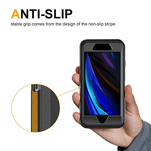 for iPhone SE Case 2022/2020/3rd/2rd,iPhone 8/7 case [Shockproof] [Dropproof] [Military Grade Drop Tested] with Non-Slip Removable Heavy Duty Full Body Phone Case-Black