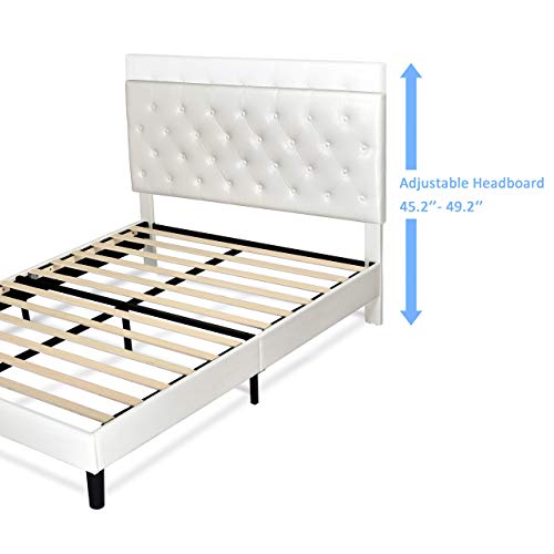 Amolife White Upholstered Faux Leather Platform Bed With Solid Wooden Slat Support And Button Tufted Headboard Full Size Pricepulse