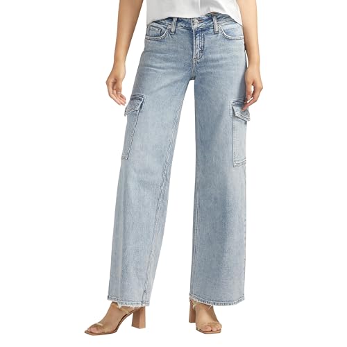 Silver Jeans Co. Women’s Suki Mid Rise Curvy Fit Wide Leg Jeans, Indigo