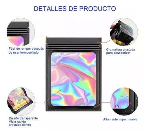 YUHOHO 500 Bolsas Dealmacenamiento Láser Bolsa A Prueba Olores 12*9cm,Bolsa Holográfica Multiusos,Bolsas Herméticas Reutilizables,Bolsa Almacenamiento,Pouch,Bolsa Ziplock para Almacenamiento Alimentos