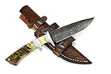 HK-81 Handmade Damascus Hunting Knife Ram Horn